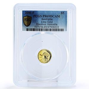 Australia 5 dollars Wildlife Discovers Emu Bird Fauna PR69 PCGS gold coin 2006