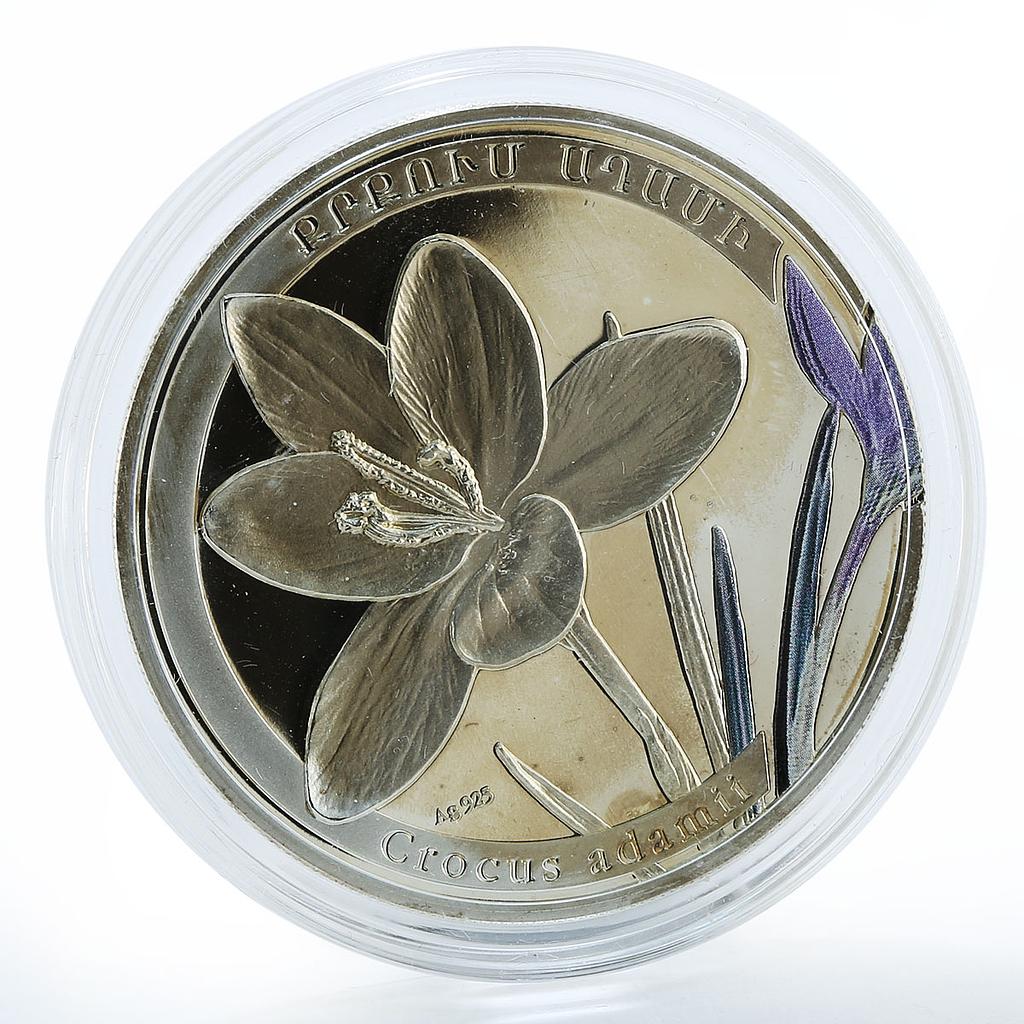 Armenia 1000 dram World of Flowers series Crocus Saffron proof silver coin 2011
