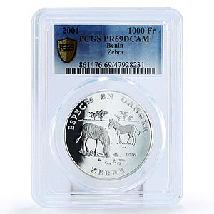 Benin 1000 francs Endangered Wildlife Zebra Animals Fauna PR69 PCGS Ag coin 2001