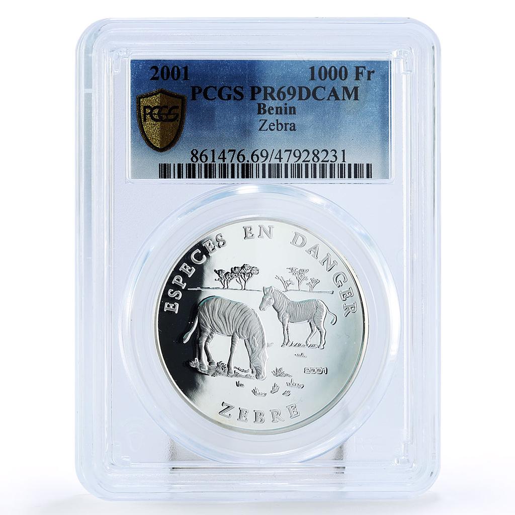 Benin 1000 francs Endangered Wildlife Zebra Animals Fauna PR69 PCGS Ag coin 2001