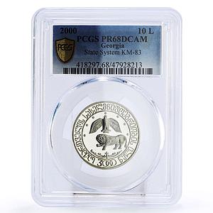 Georgia 10 lari 3000 Years of Statehood Lion PR68 PCGS silver coin 2000