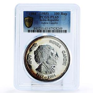 India 100 rupees Indira Gandhi Politics PL65 PCGS silver coin 1985