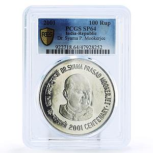 India 100 rupees Dr Syama P Mookerjee Politics SP64 PCGS silver coin 2001