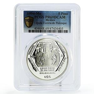 Mexico 5 pesos Precolombina Lapida Tumba de Palenque PR69 PCGS silver coin 1994