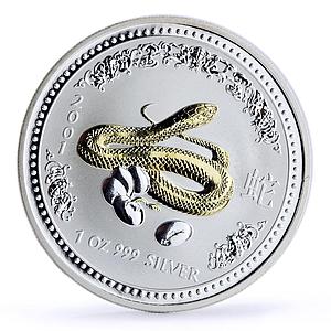 Australia 1 dollar Lunar Calendar I Year of the Snake gilded silver coin 2001
