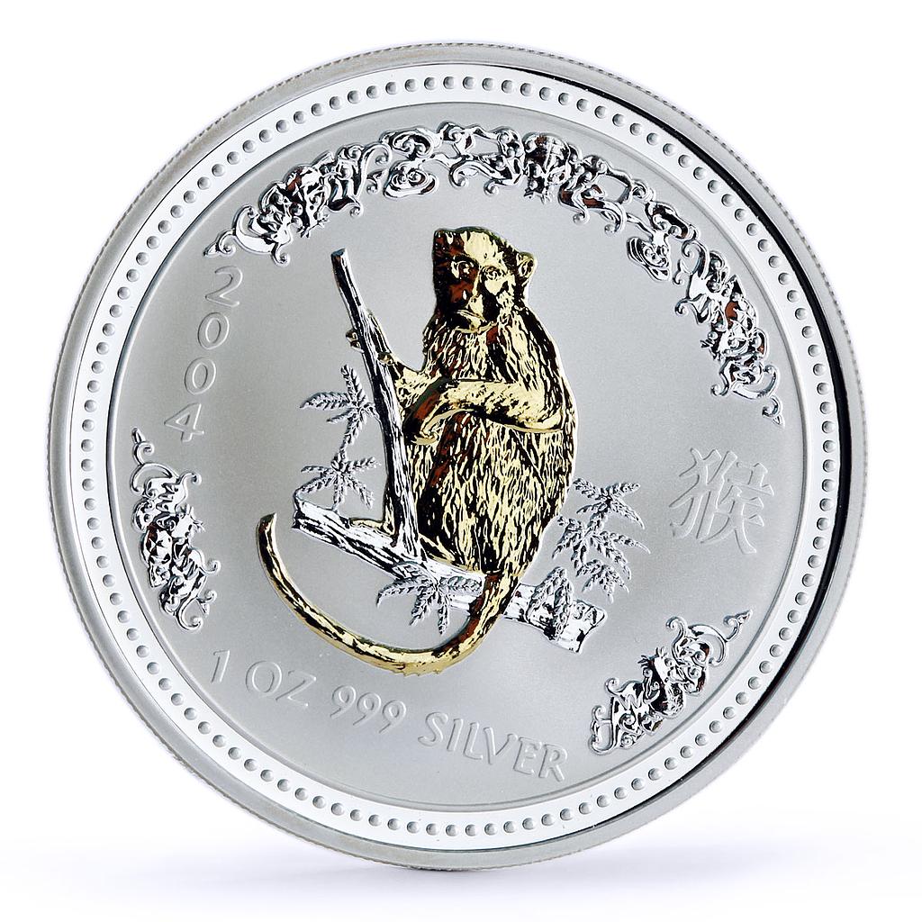 Australia 1 dollar Lunar Calendar I Year of the Monkey gilded silver coin 2004