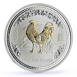 Australia 1 dollar Lunar Calendar I Year of the Rooster gilded silver coin 2005