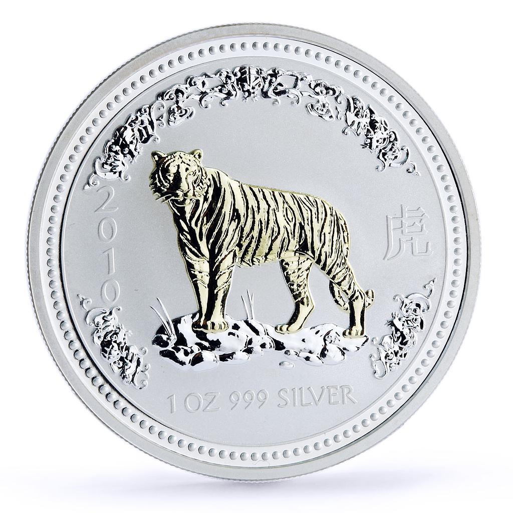 Australia 1 dollar Lunar Calendar I Year of the Tiger gilded silver coin 2010