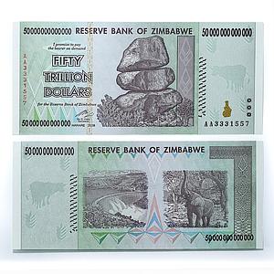 ZIMBABWE 50 TRILLION DOLLARS AA Series BANKNOTE CURRENCY UNCIRCULATED 2008