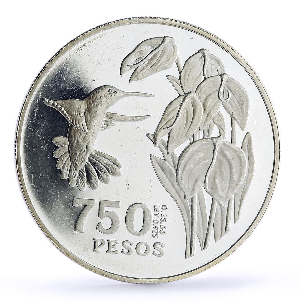 Colombia 750 pesos Endangered Wildlife Colibri Bird Fauna proof silver coin 1978