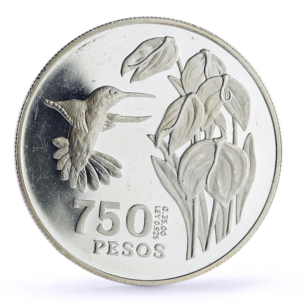 Colombia 750 pesos Endangered Wildlife Colibri Bird Fauna proof silver coin 1978