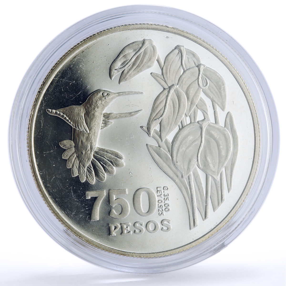 Colombia 750 pesos Endangered Wildlife Colibri Bird Fauna proof silver coin 1978