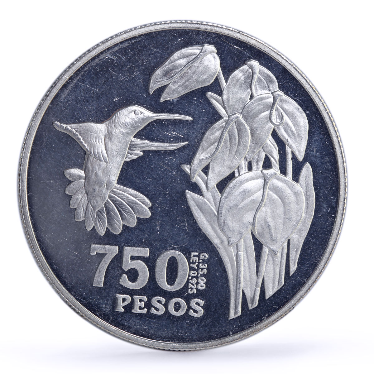 Colombia 750 pesos Endangered Wildlife Colibri Bird Fauna proof silver coin 1978