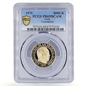 Laos 8000 kip King Savang Vatthana Coronation Politics PR69 PCGS gold coin 1971