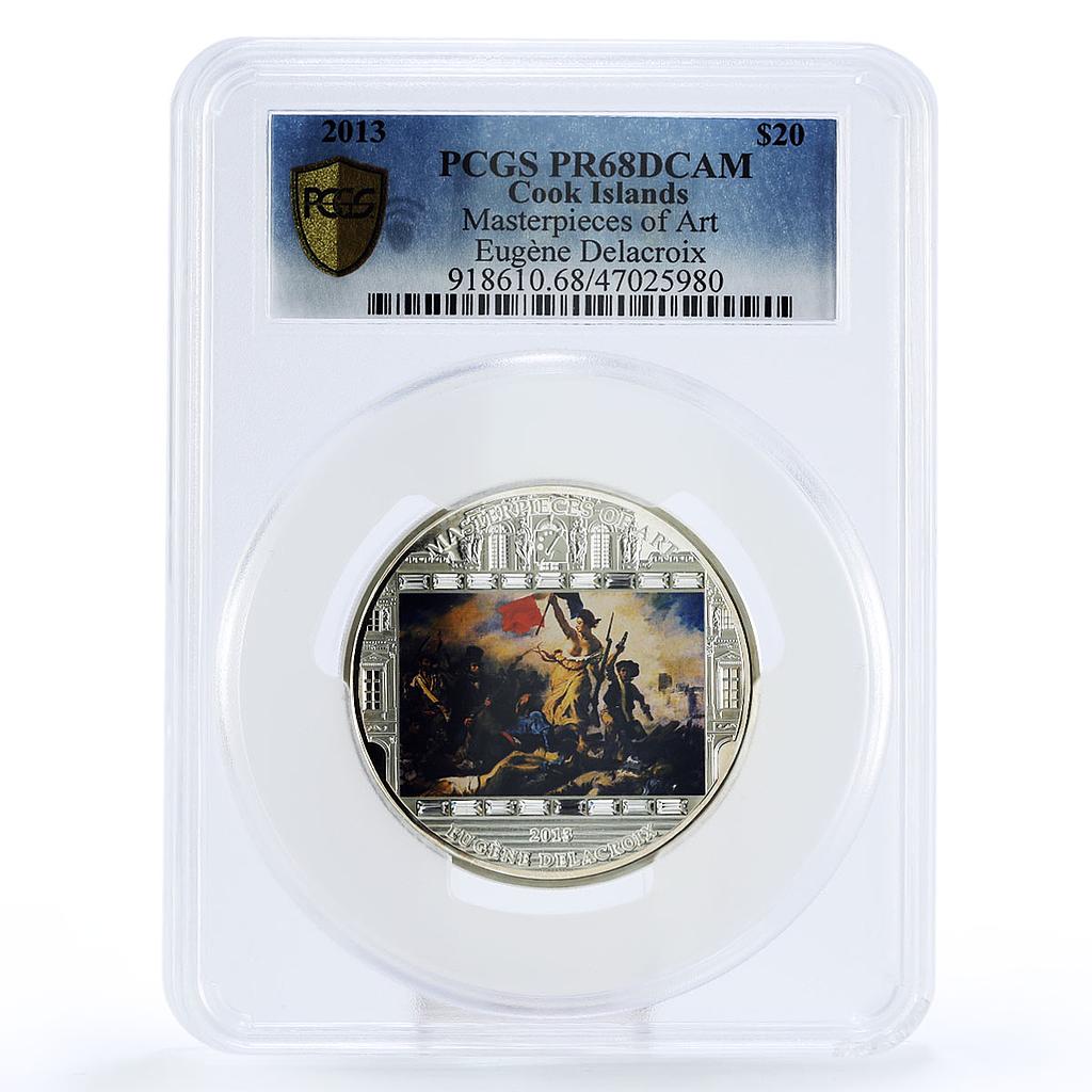 Cook Islands 20 $ Delacroix Liberty Leading People Art PR68 PCGS Ag coin 2013