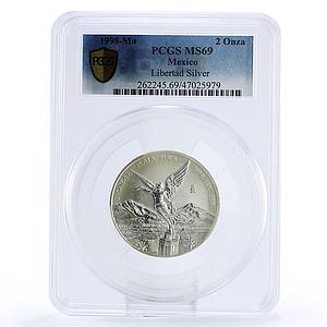 Mexico 2 onzas Libertad Angel of Independence MS69 PCGS silver coin 1998