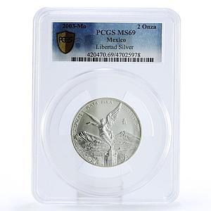Mexico 2 onzas Libertad Angel of Independence MS69 PCGS silver coin 2003
