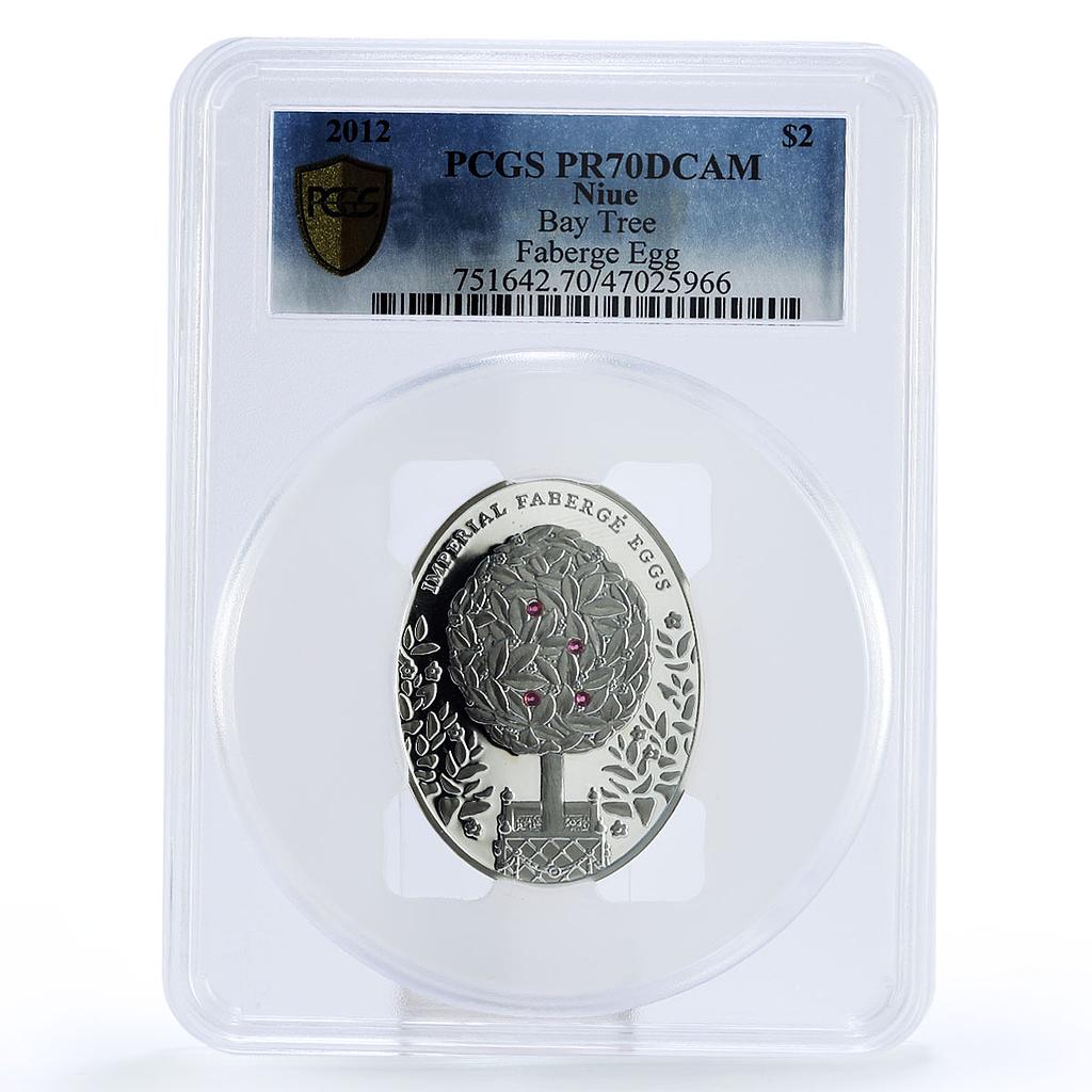 Niue 2 dollars Imperial Faberge Eggs Bay Tree Egg Art PR70 PCGS silver coin 2012