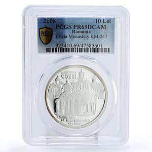 Romania 10 lei Cozia Monastery Church Architecture PR69 PCGS silver coin 2008