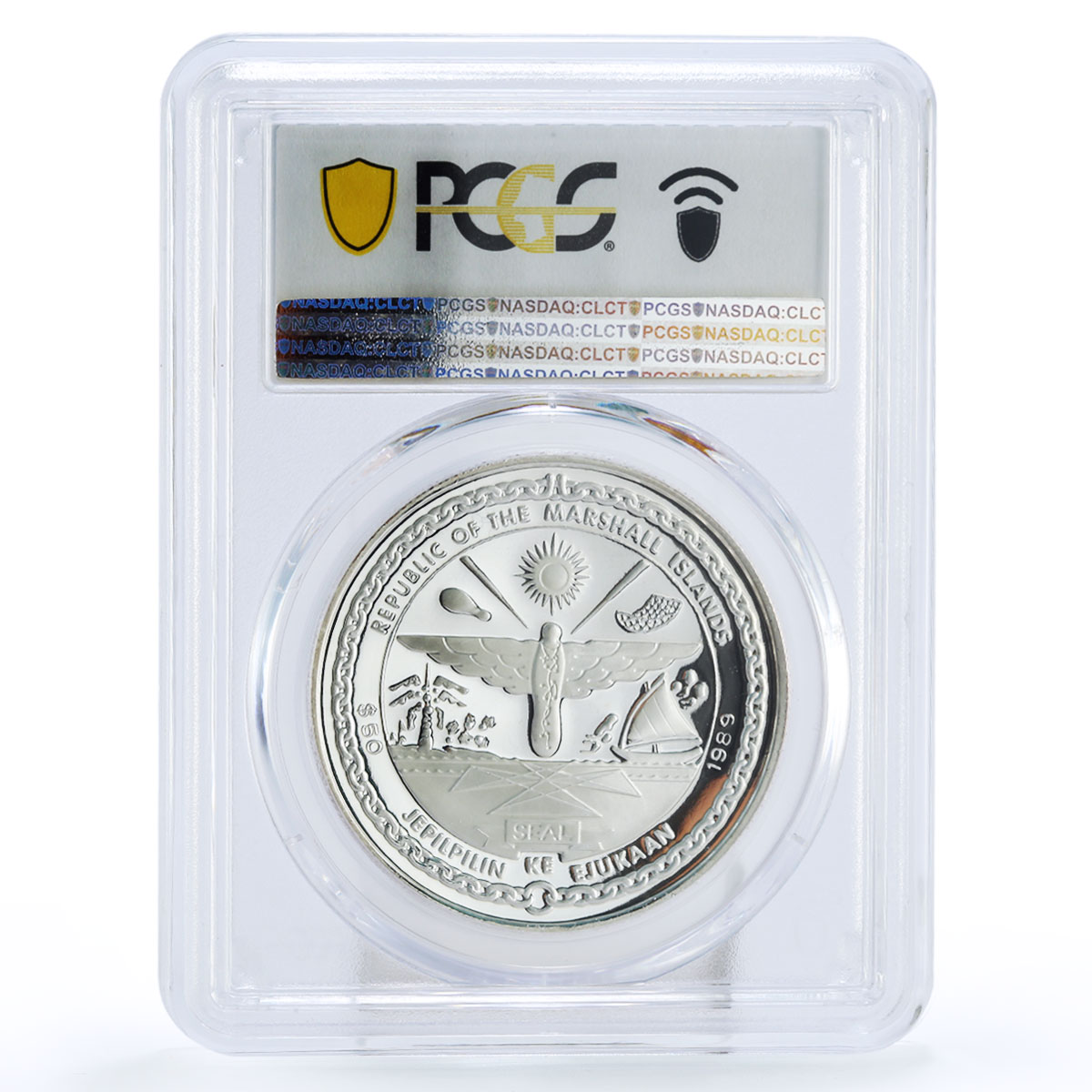 Marshall Islands 50 $ First Soft Landing on Moon PR68 PCGS silver coin 1989