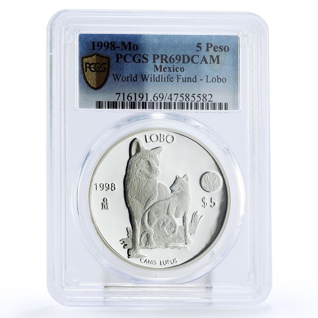 Mexico 5 pesos World Wildlife Fund Wolf Lobo Fauna PR69 PCGS silver coin 1998