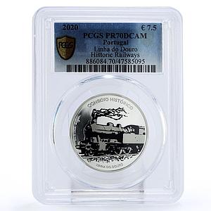 Portugal 7,5 euro Train Railway Locomotive Linha de Douro PR70 PCGS Ag coin 2020