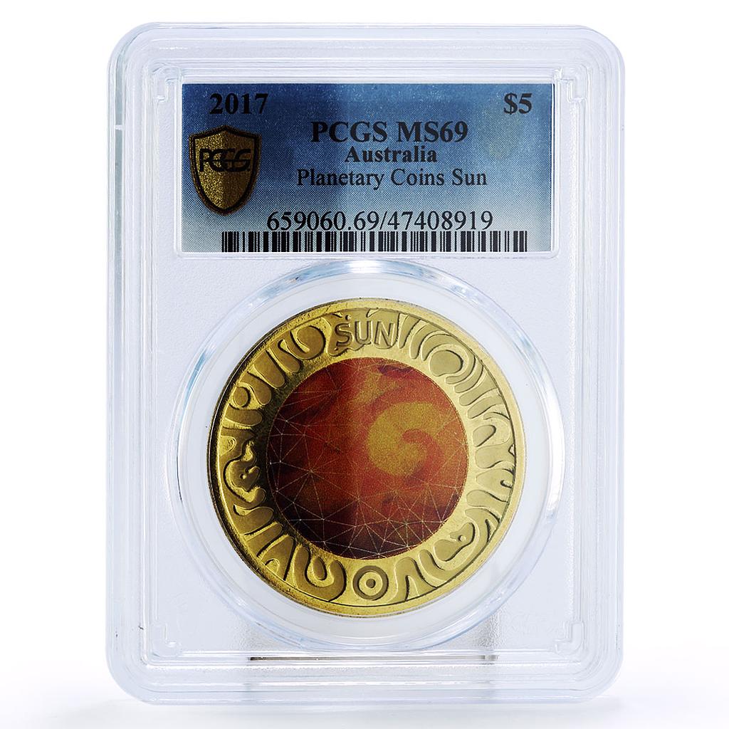 Australia 5 dollars Planetary Coin Sun Space Galaxy MS69 PCGS AlBronze coin 2017