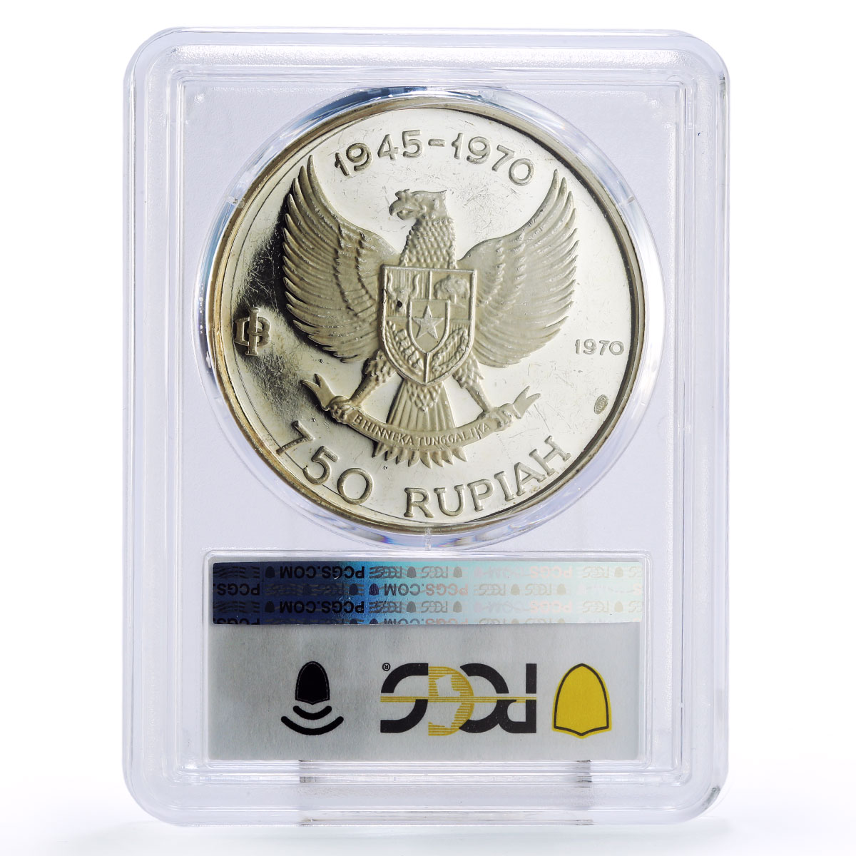 Indonesia 750 rupiah 25th Anniversary of Independece PR62 PCGS silver coin 1970