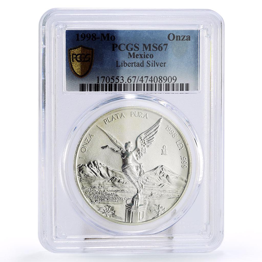 Mexico 1 onza Libertad Angel of Independence MS67 PCGS silver coin 1998