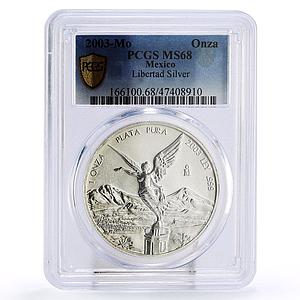 Mexico 1 onza Libertad Angel of Independence MS68 PCGS silver coin 2003