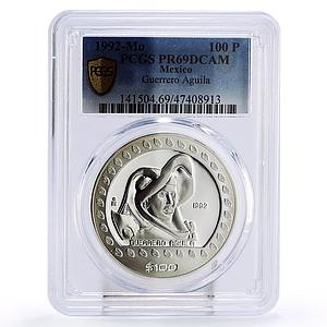 Mexico 100 pesos Guerrero Aguila Eagle Warrior Statue PR69 PCGS silver coin 1992