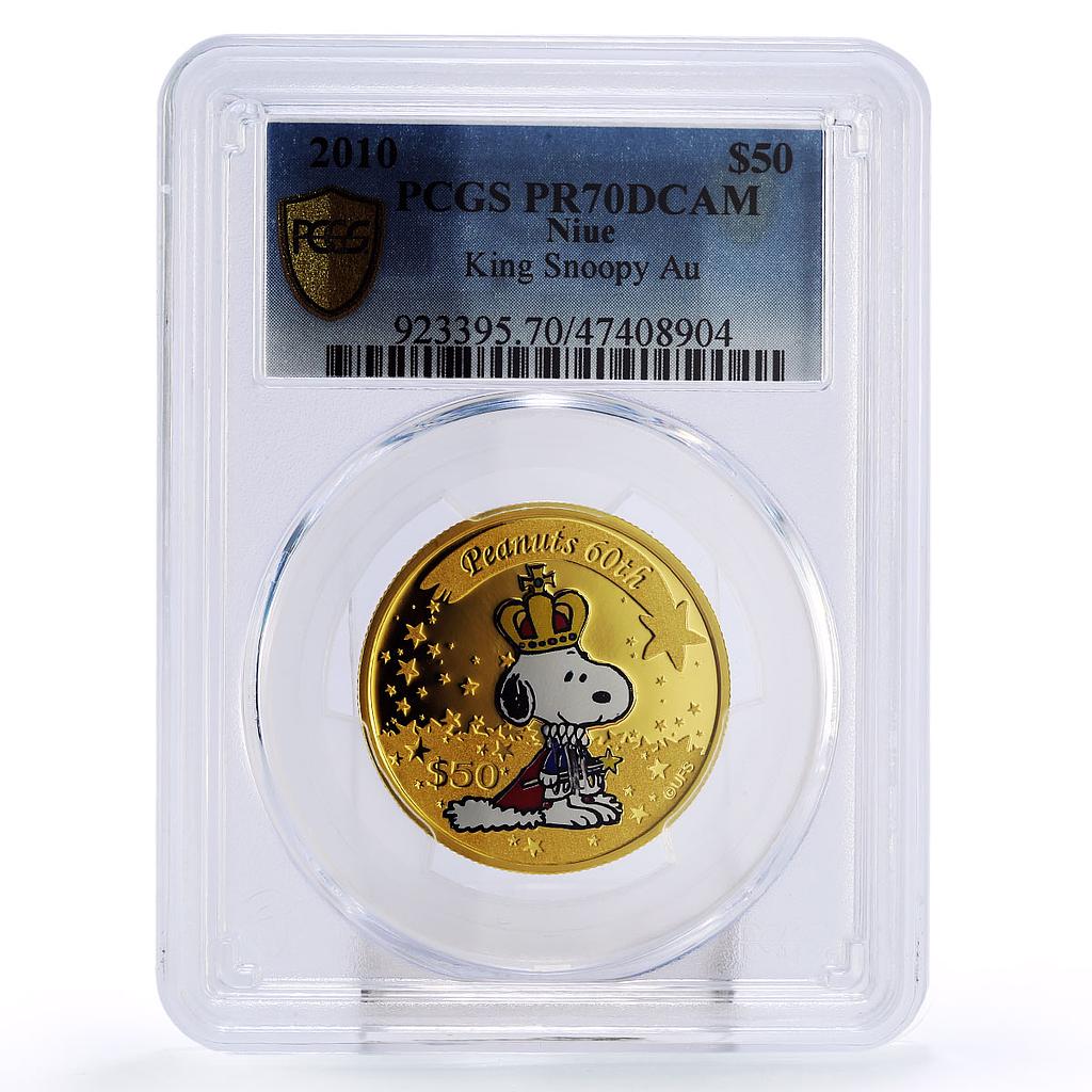 Niue 50 dollars 60th Peanuts King Snoopy Cartoons PR70 PCGS gold coin 2010