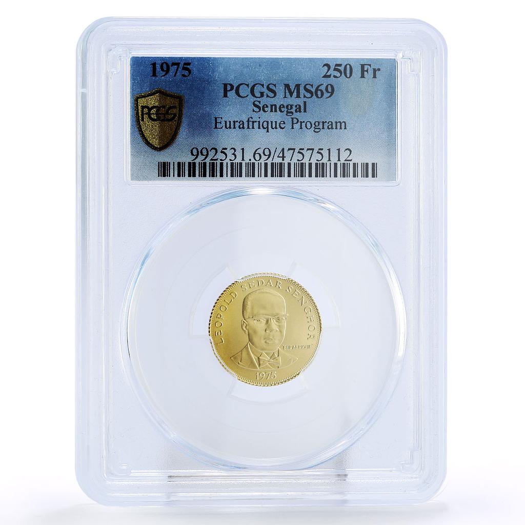 Senegal 250 francs Eurafrique Program Leopold Senghor MS69 PCGS gold coin 1975