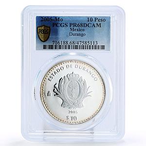 Mexico 10 pesos 180 Years Federation Durango State PR68 PCGS silver coin 2005