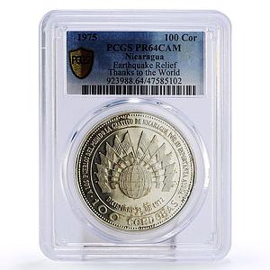 Nicaragua 100 cordobas Earthquake Thanks to the World PR64 PCGS Ag coin 1975