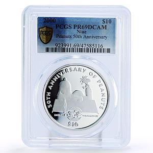 Niue 10 dollars 50th Peanuts Snoopy Woodstock Cartoons PR69 PCGS Ag coin 2000