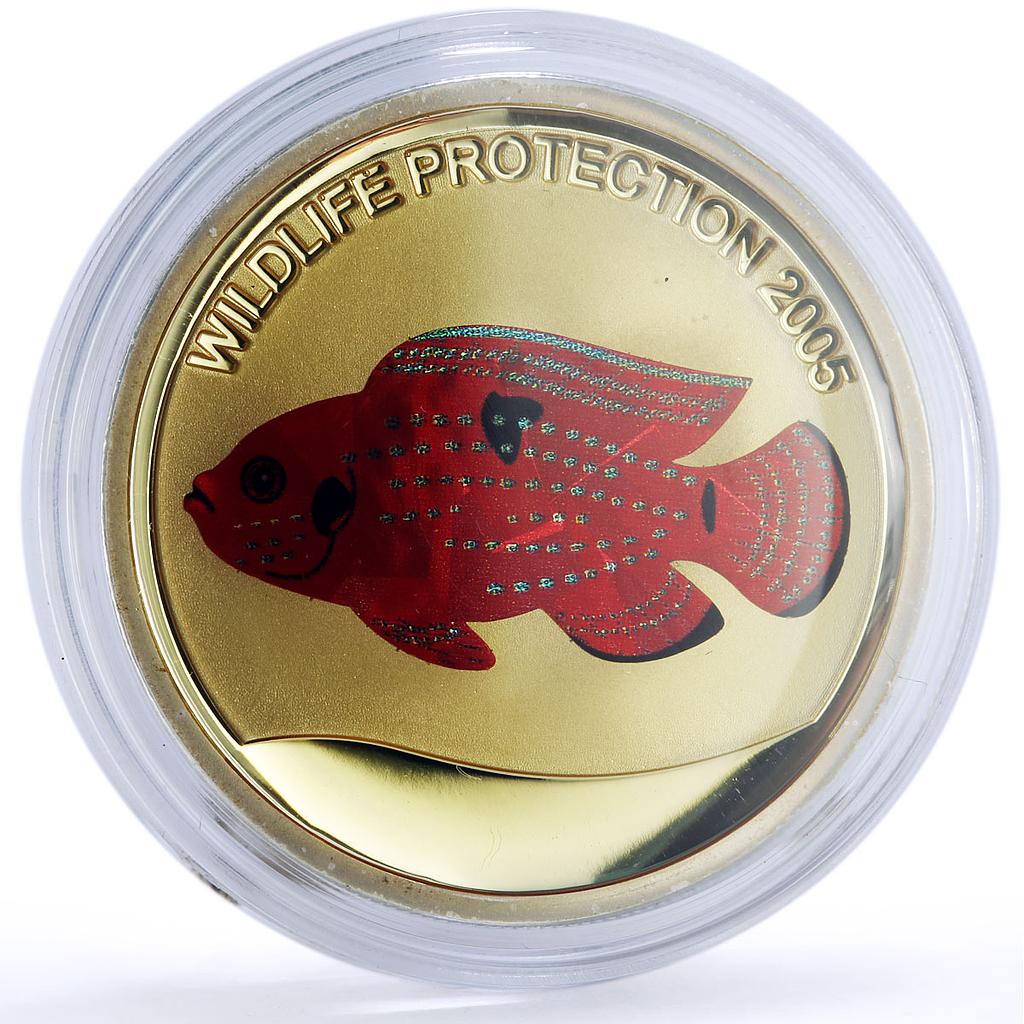 Congo 10 francs Wildlife Protection Red Perch Fish Fauna colored Ag coin 2005