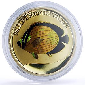 Congo 10 francs Wildlife Protection Yellow Butterfly Fish Fauna silver coin 2005