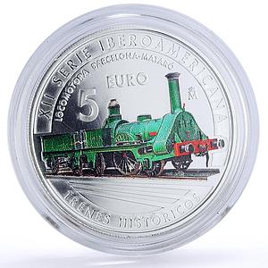 Spain 5 euro Railways Railroads Barcelona Mataro Train Locomotive Ag coin 2020