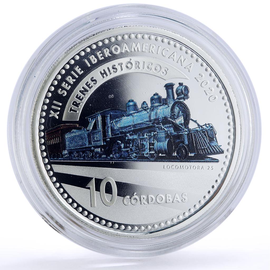 Nicaragua 10 cordobas Ibero-American Railways Locomotora 25 Train Ag coin 2020