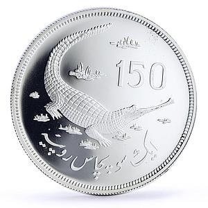 Pakistan 150 rupees WWF Gavial Crocodile Fauna proof silver coin 1976