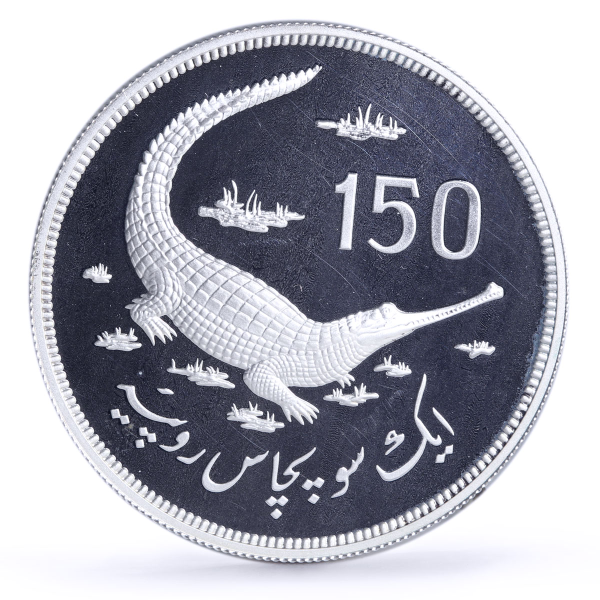 Pakistan 150 rupees WWF Gavial Crocodile Fauna proof silver coin 1976