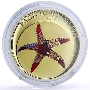 Palau 5 dollars Pacific Wildlife Starfish Seastar Fauna colored silver coin 2007