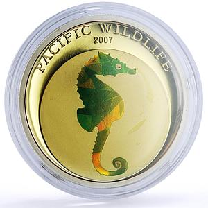 Palau 5 dollars Pacific Wildlife Seahorse Fauna colored silver coin 2007