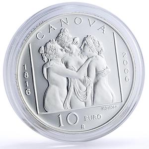 San Marino 10 euro 190 Years Antonio Canova Graces Sculptures proof Ag coin 2006