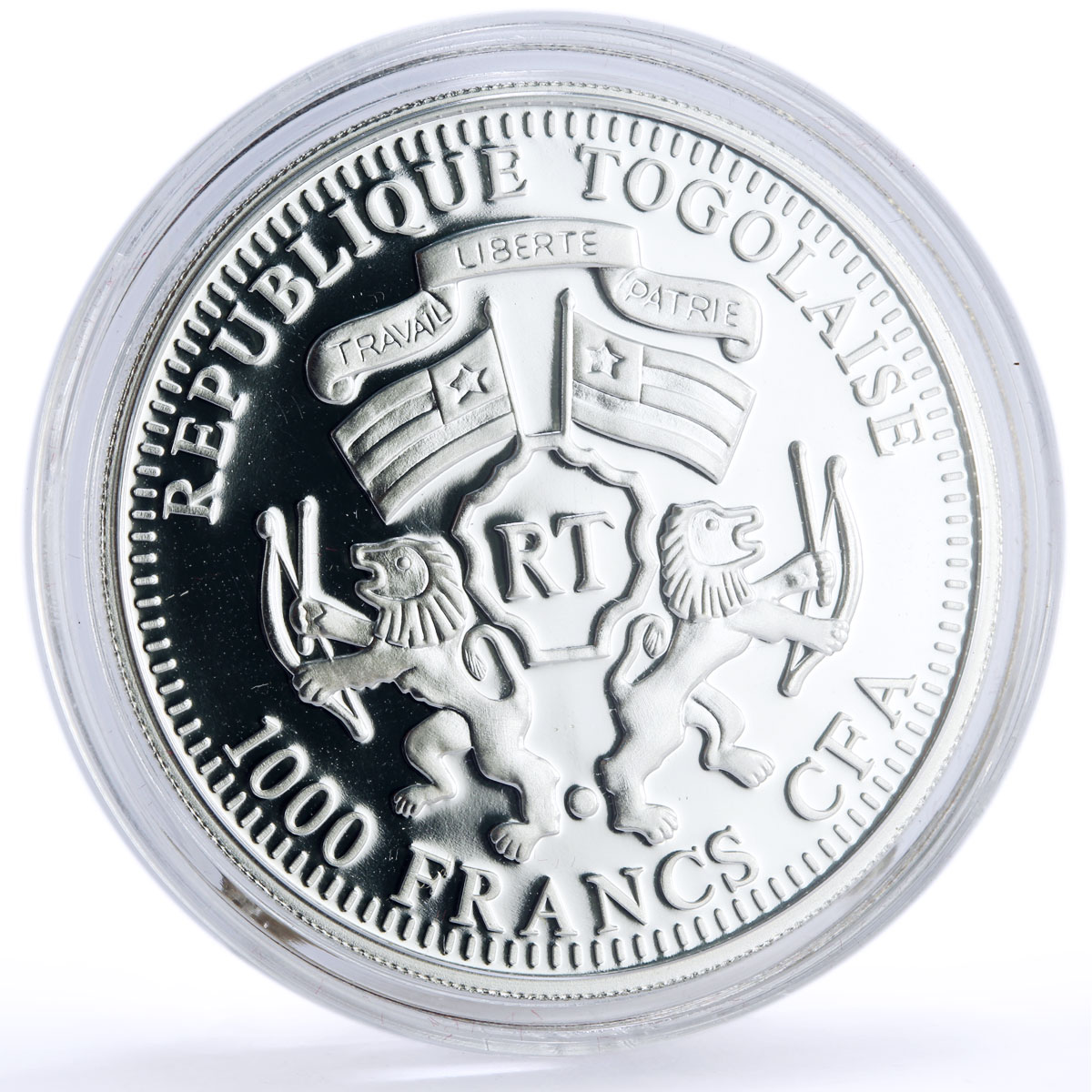 Togo 1000 francs Tropical Wildlife Orange Sunbird Fauna colored silver coin 2010