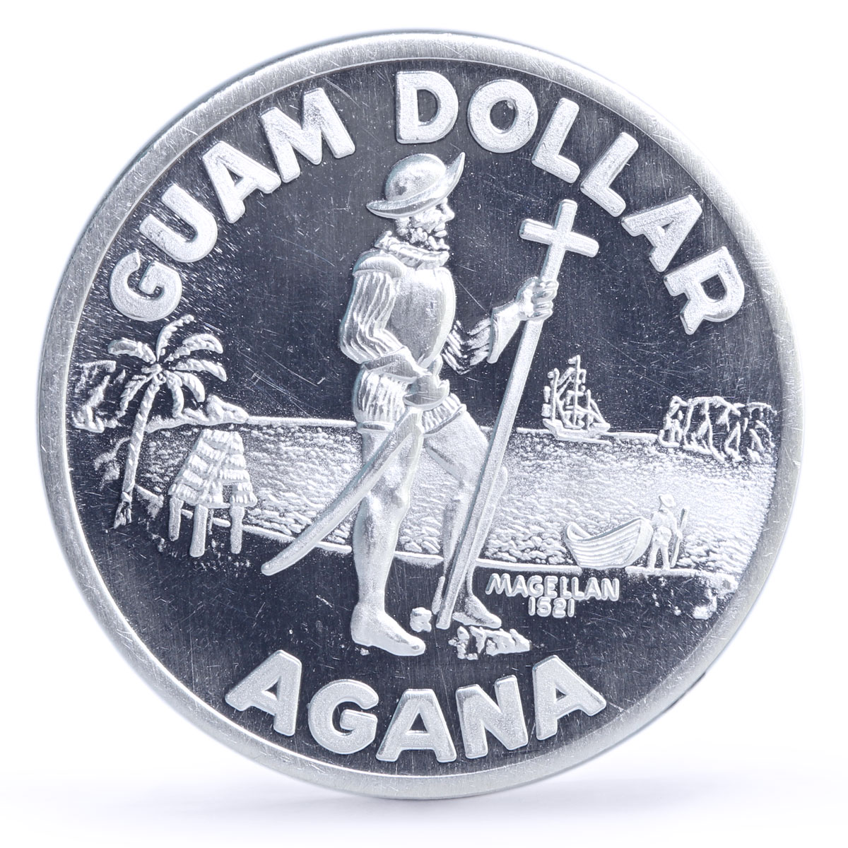 USA Guam 1 dollar Explorer Ferdinand Magellan Ship Clipper silver coin 1974