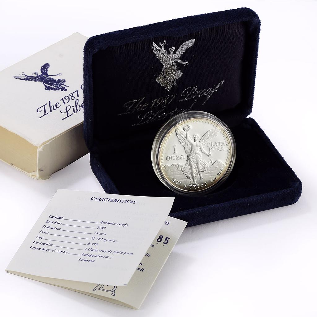 Mexico 1 onza Libertad Angel of Independence proof silver coin 1987