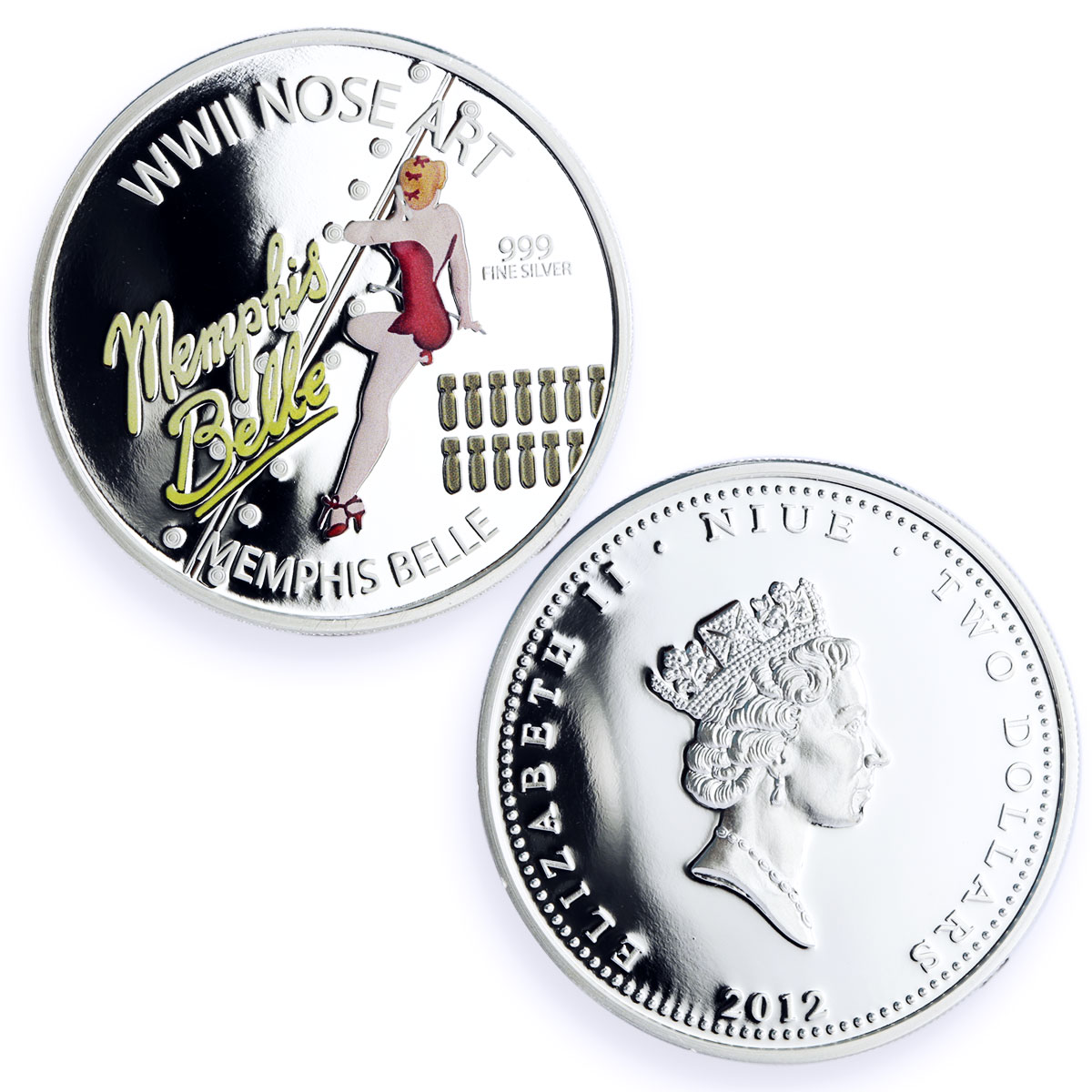 Niue set of 3 coins World War II WWII Nose Art Pin Up colored silver coins 2012