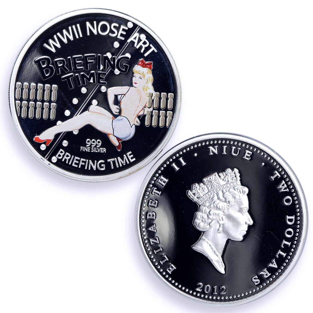 Niue set of 3 coins World War II WWII Nose Art Pin Up colored silver coins 2012